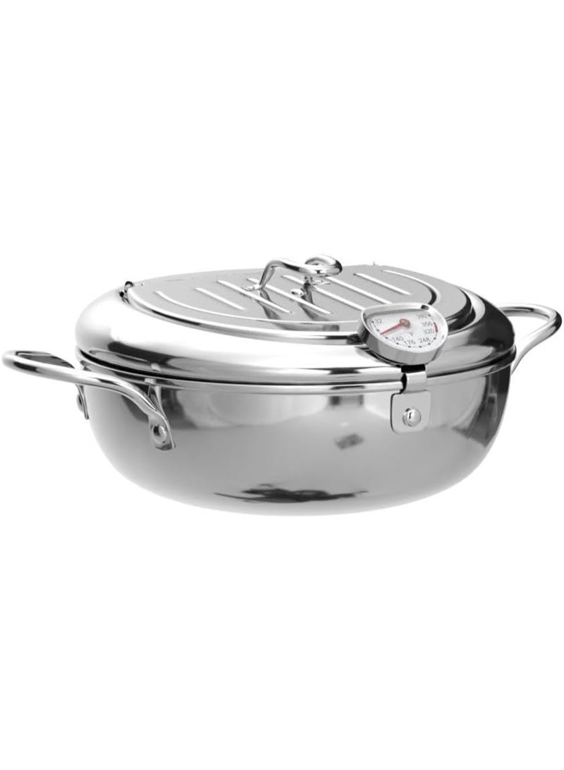 حلة قلى ستانلس ستيل بترمومتر وغطاء مصفاة – 2.2 لتر لتحمير البطاطس والفراخ والجمبري على الغاز والكهرباء والاندكشن - Image 4